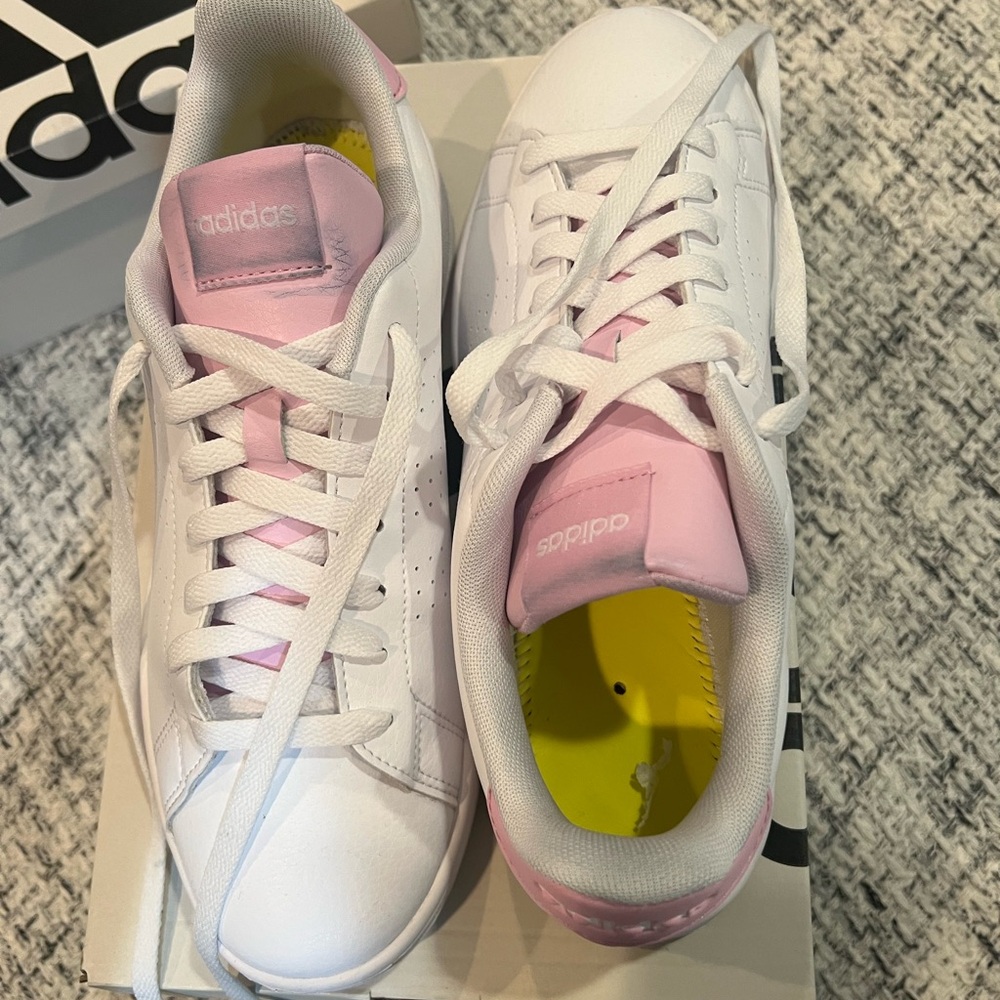 Adidas Women's White and Light Pink Sneakers